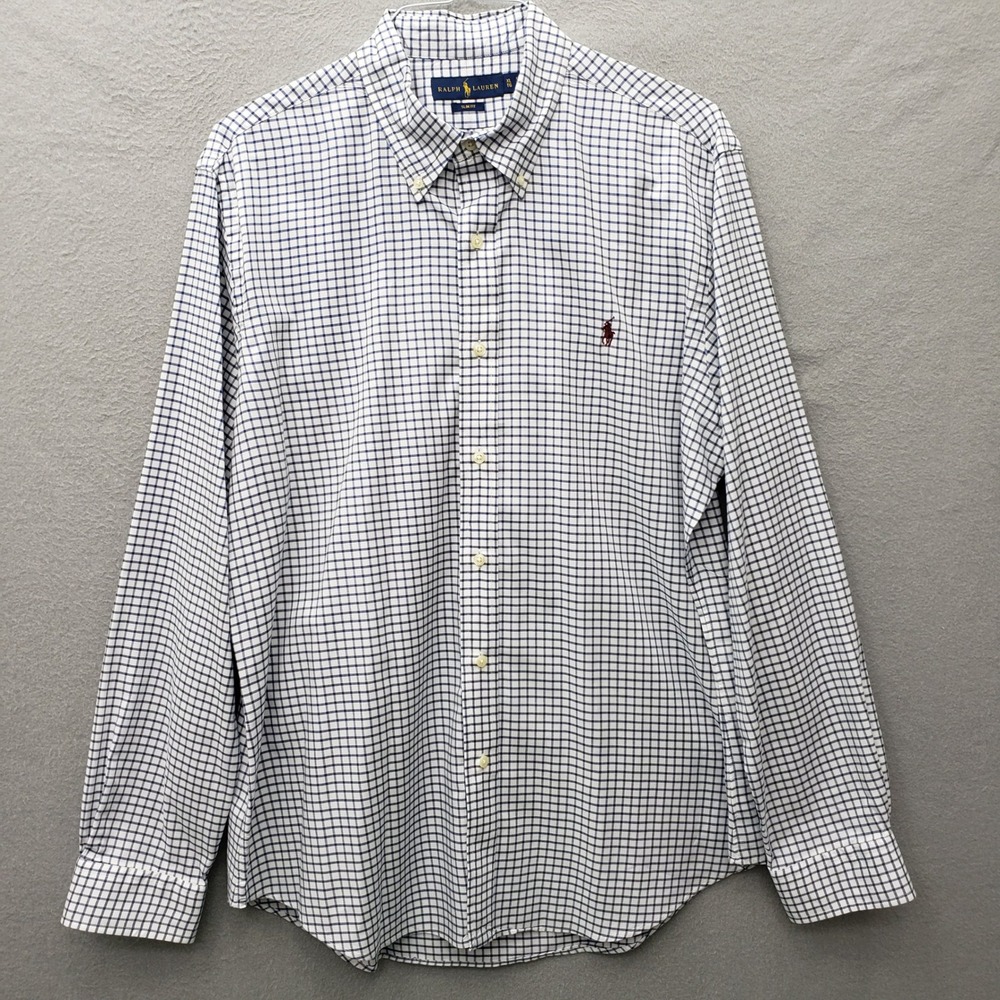Polo Ralph Lauren Long Sleeve Dress Shirt Blue Windowpane Plaid Flesh Pony XL
